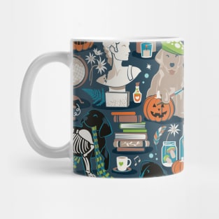 Labracadabrador halloween magic puppies // pattern // nile blue background teal limerick green and mint details black and yellow Labrador Retriever dogs Mug